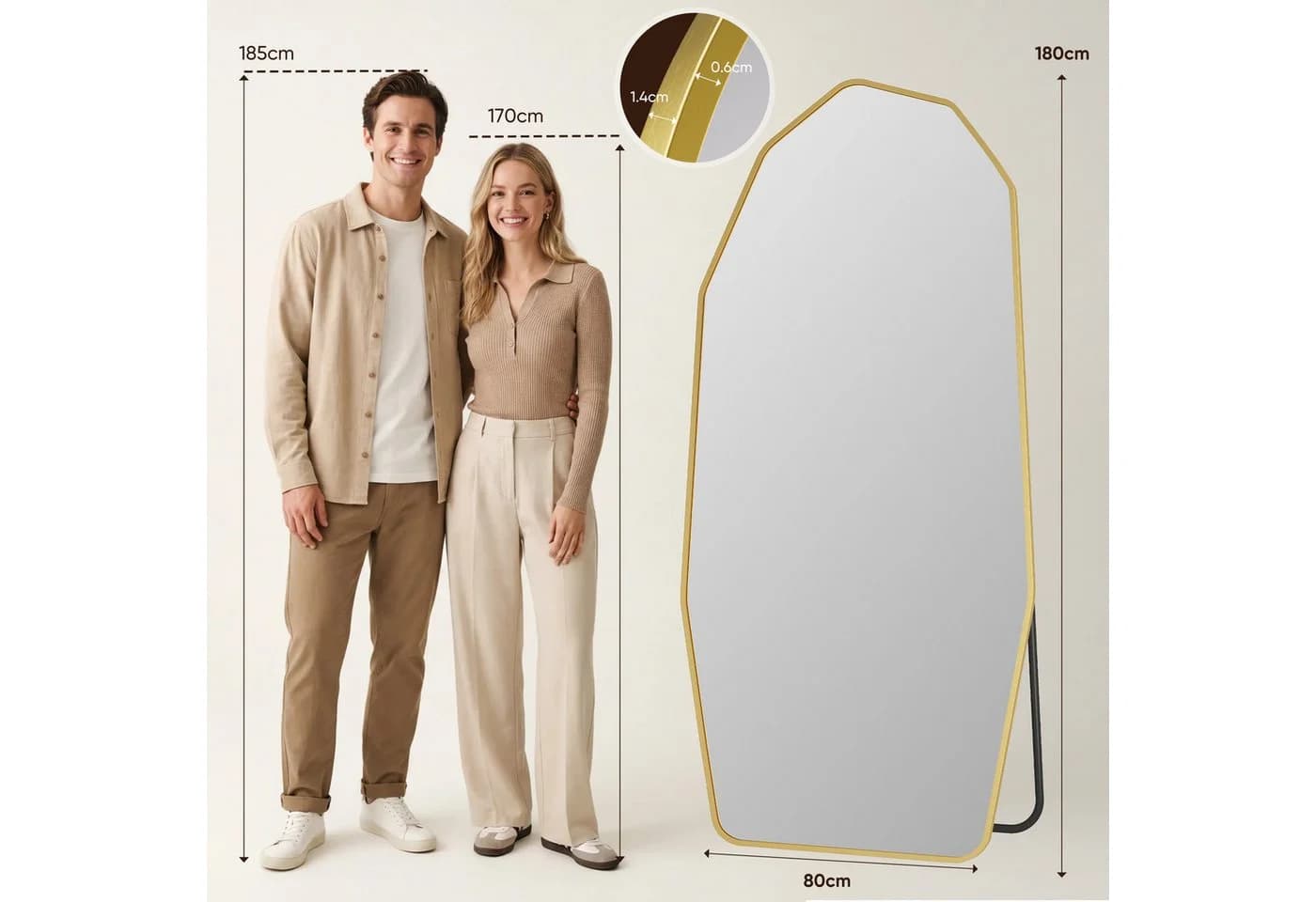 ANTOK Ganzkörperspiegel Diamantdesign Schwarz Gold