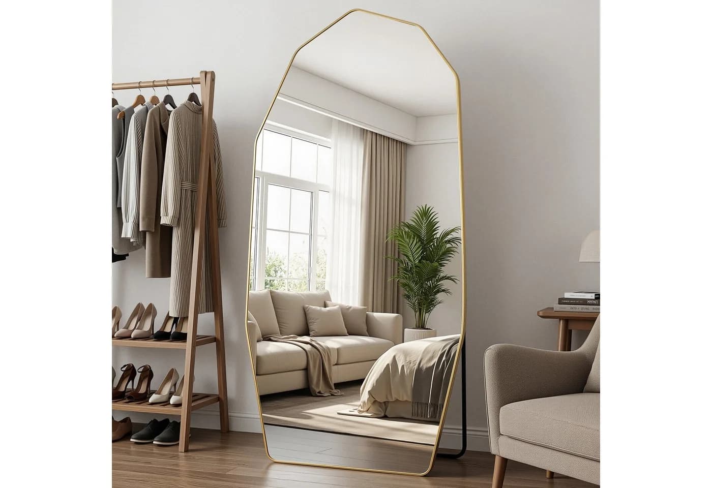 ANTOK Ganzkörperspiegel Diamantdesign Schwarz Gold - Bild 5