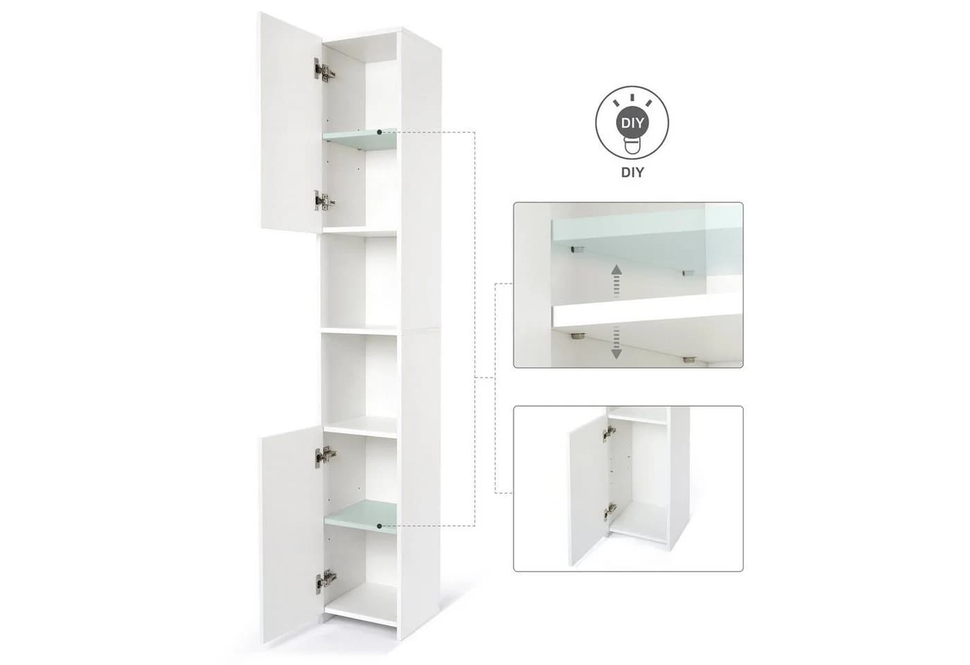 Mondeer Hochschrank Badschrank 2 Türen Weiß 30x30x183,5 cm - Bild 5