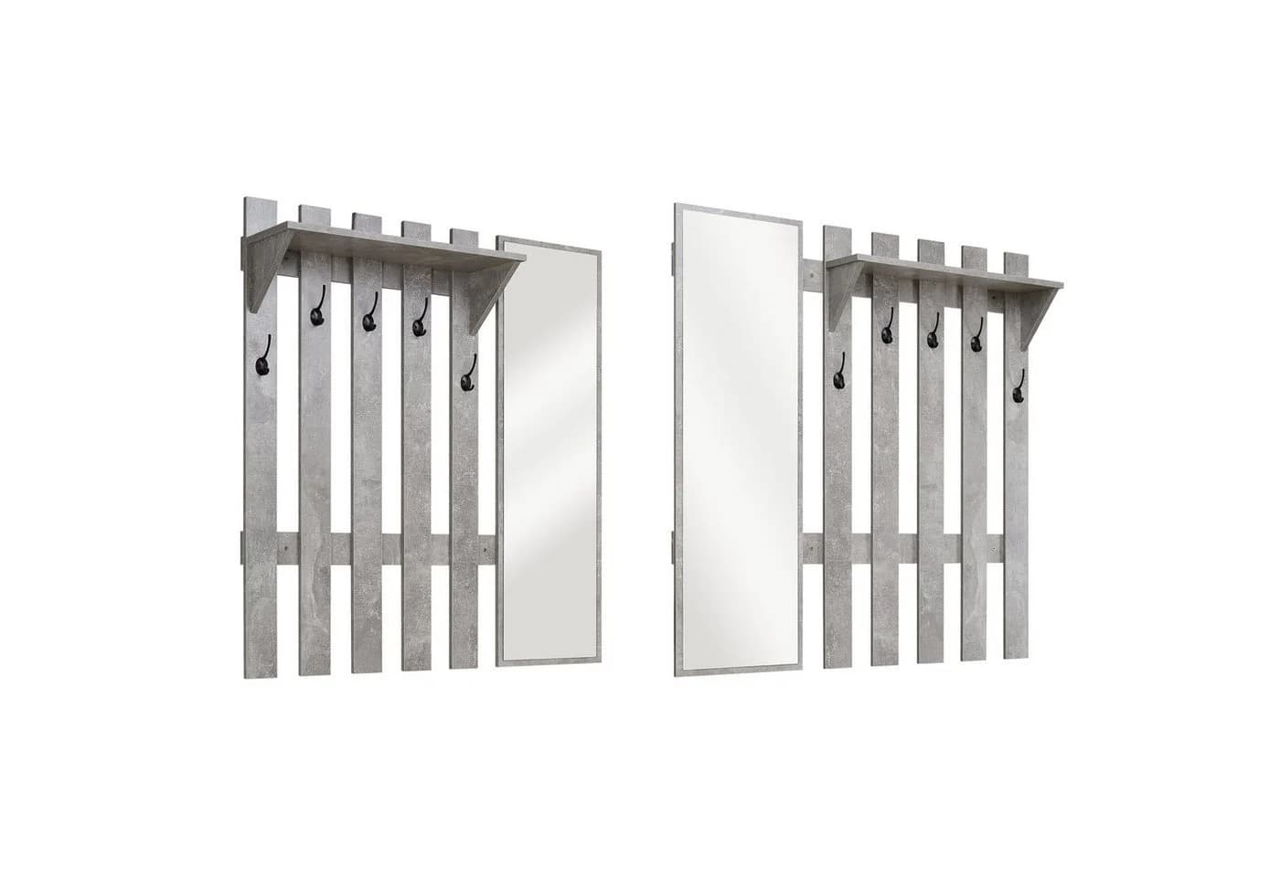 Mondeer Garderoben-Set Grau mit Spiegel, Haken und Schuhbank - Bild 3