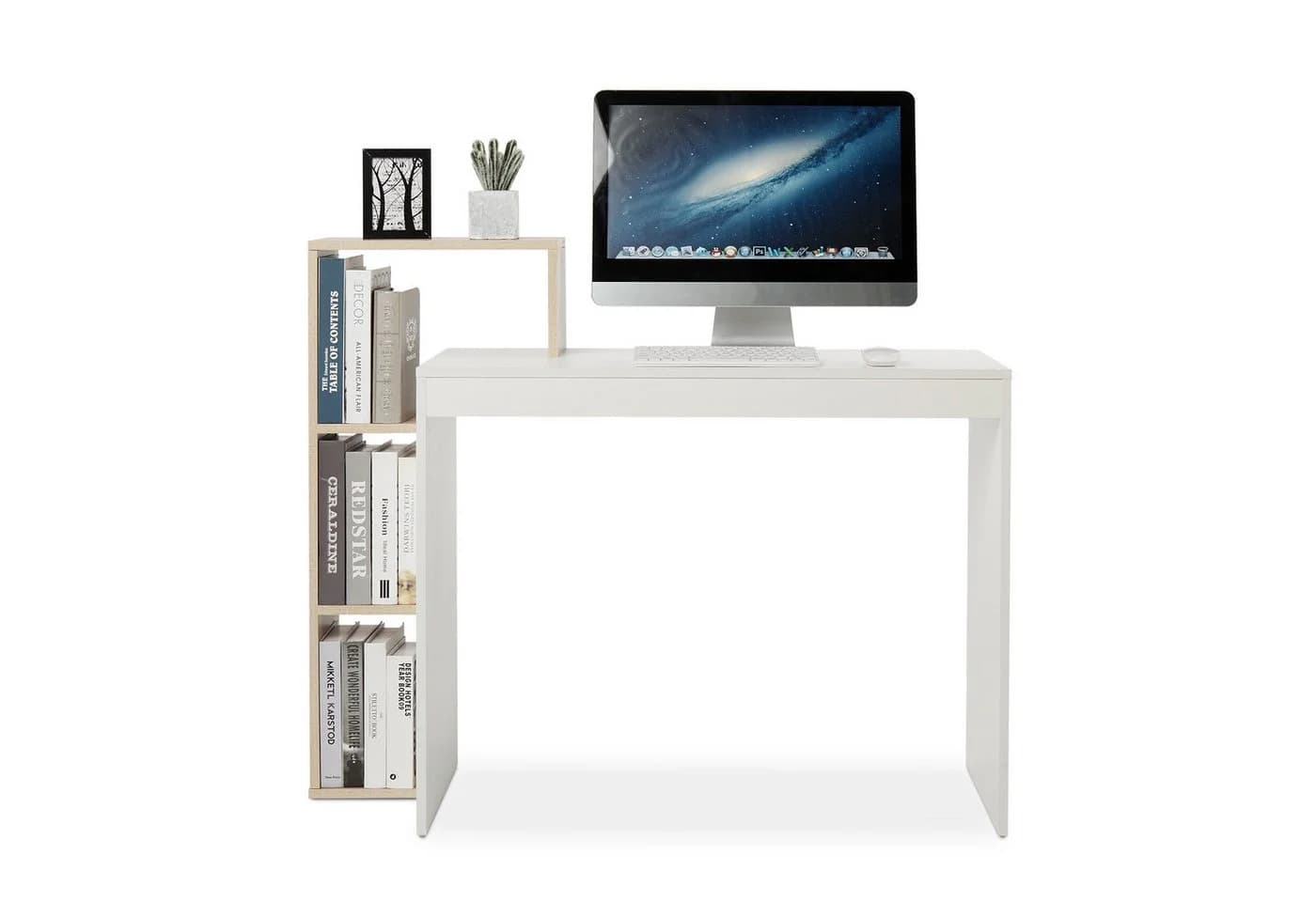 Mondeer Schreibtisch Computertisch mit Ablagefach, Weiß+Natur - Bild 5