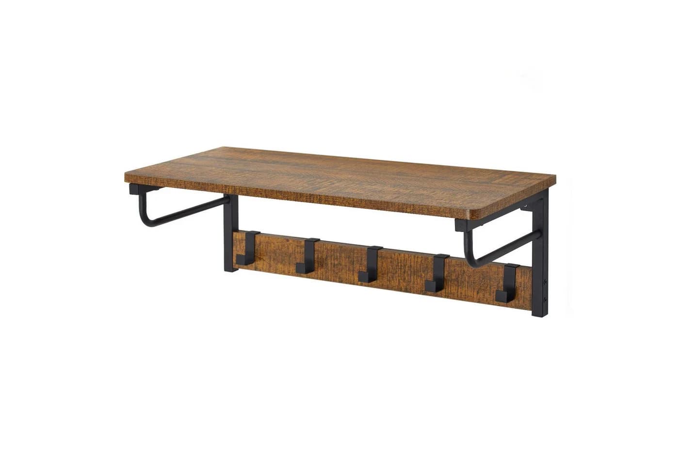 Mondeer Wandgarderobe Wandregal, 5 Haken, Ablage, 67 x 28 x 23,5 cm, Braun & Schwarz - Bild 2
