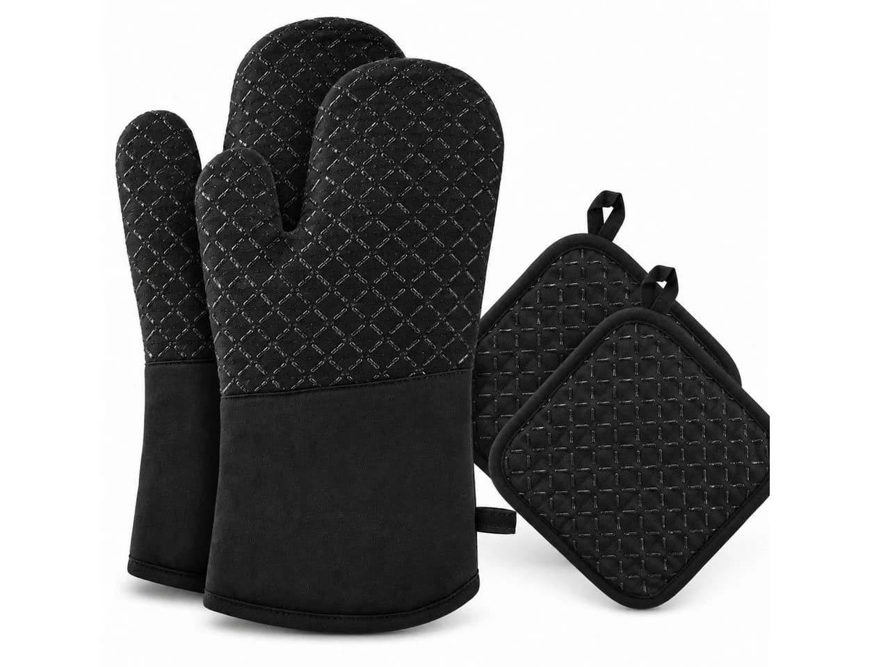 VEKROBOT Topflappen Set 4-tlg. Schwarz Hitzebeständig Silikon - Bild 2