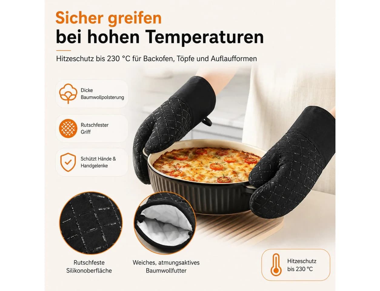 VEKROBOT Topflappen Set 4-tlg. Schwarz Hitzebeständig Silikon - Bild 5