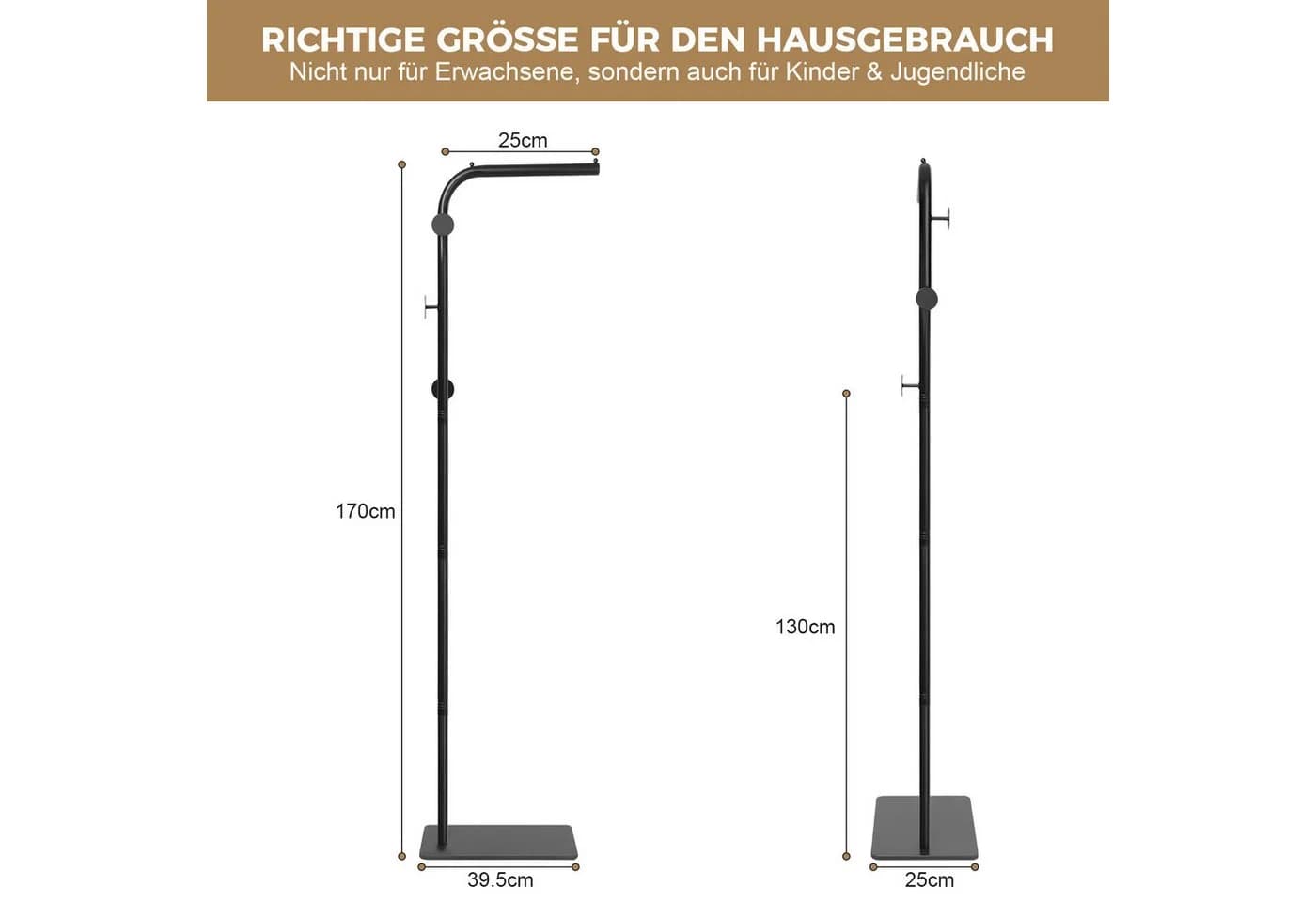 QUBEBU Garderobenständer Schwarz Metall 3 Haken Modern - Bild 3