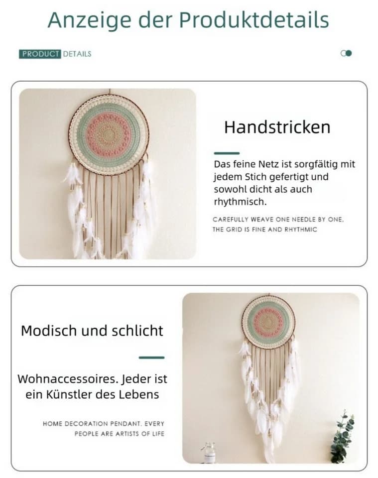 VEKROBOT Traumfänger Bunt Rund Geflochten Mit Federn Hängedekoration - Bild 4