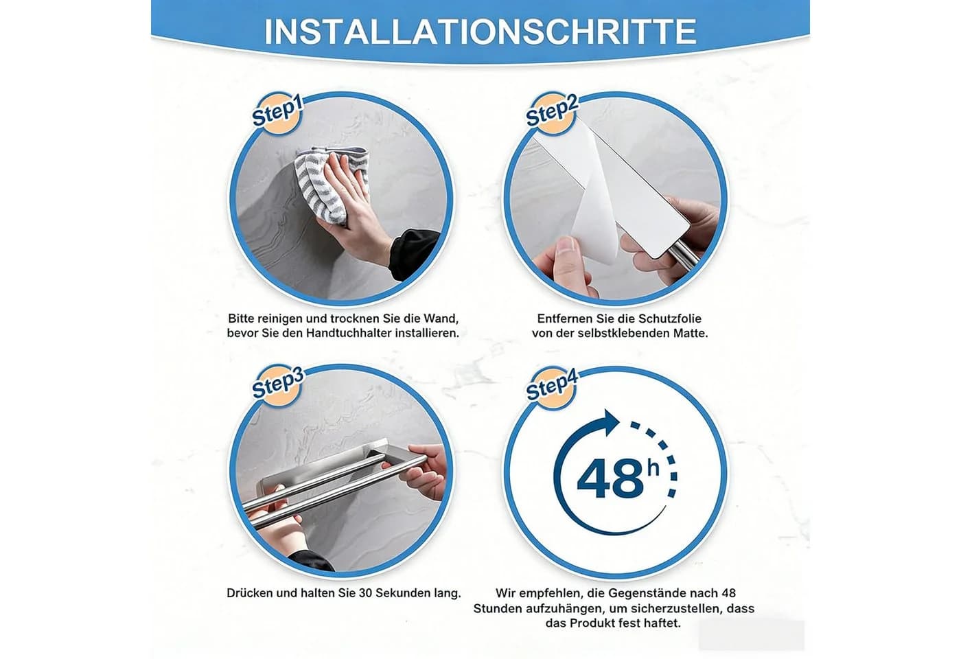 Refined Living Doppelhandtuchhalter Selbstklebend Edelstahl Silber - Bild 4