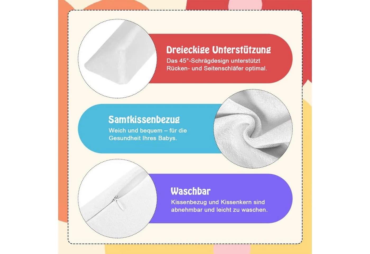 AIMAX Babykissen Verstellbar 45° Anti-Roll Säuglingslagerung - Bild 3