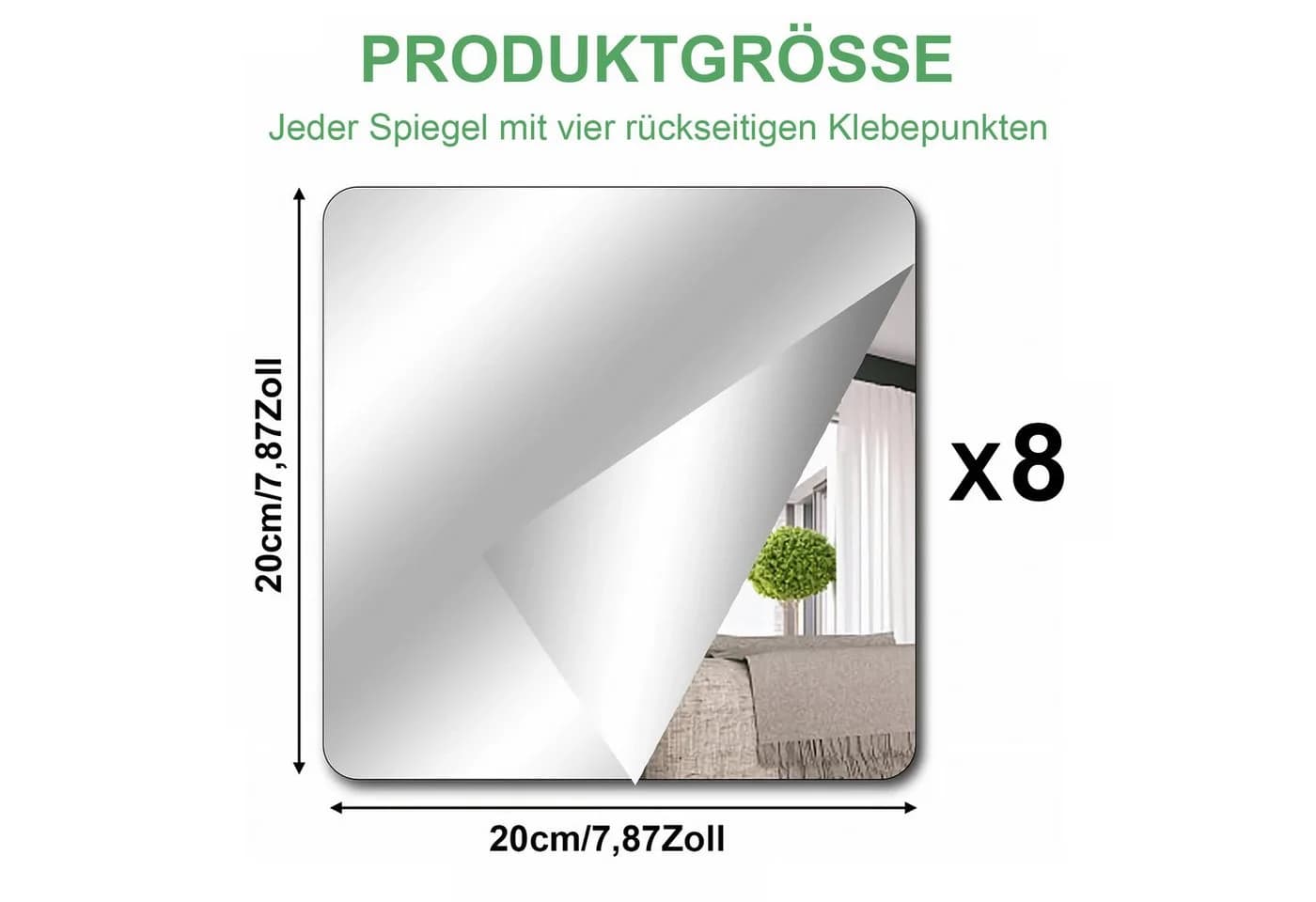 Refined Living 8er Set Selbstklebende Acrylspiegel 20x20cm