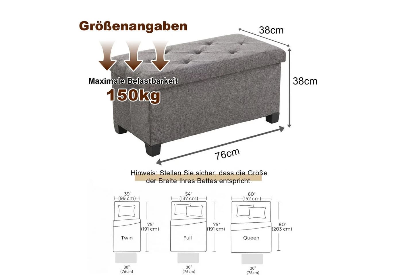 Refined Living Sitzhocker mit Stauraum Klappbar Leinenstoff