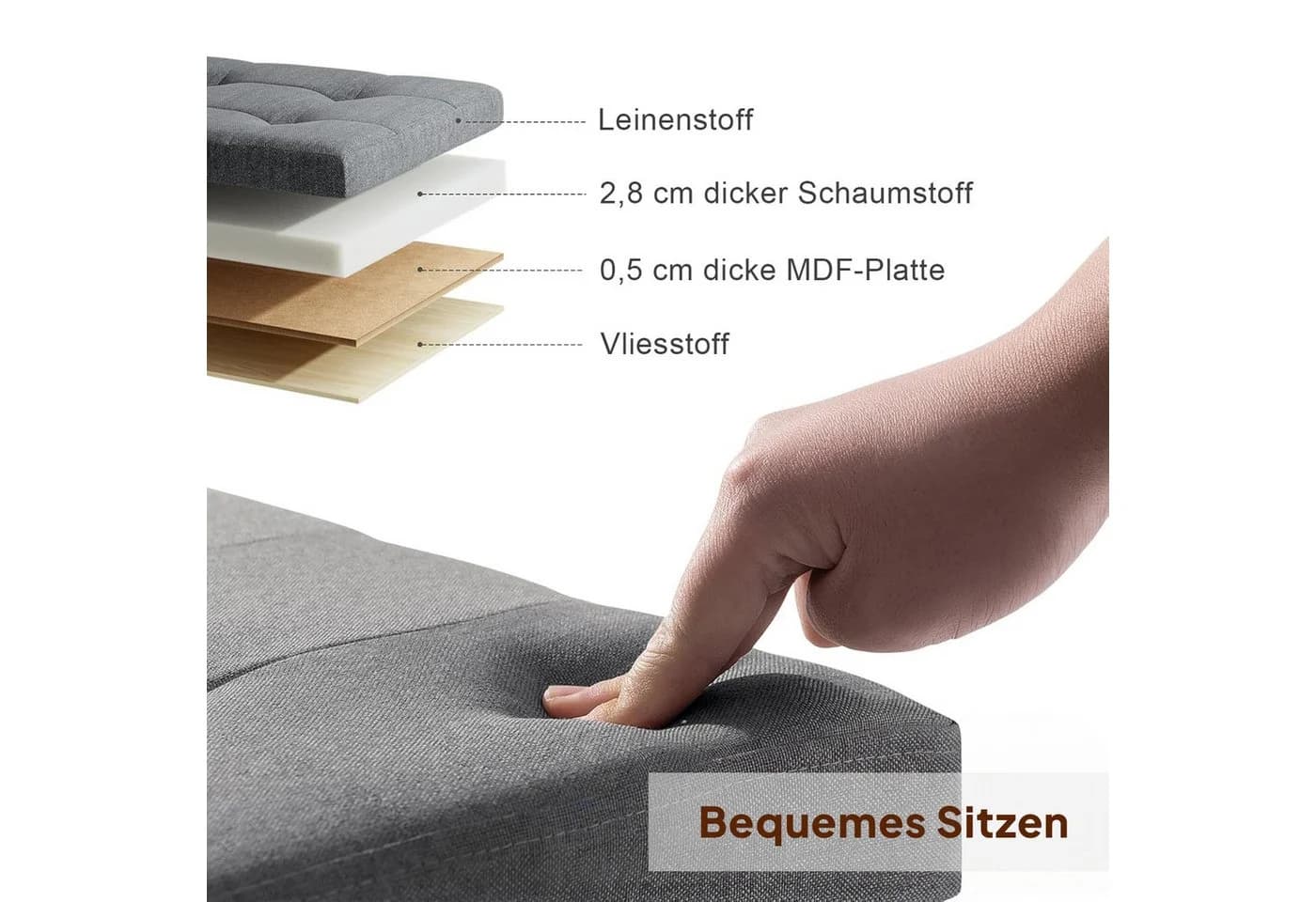 Refined Living Sitzhocker mit Stauraum Klappbar Leinenstoff - Bild 4