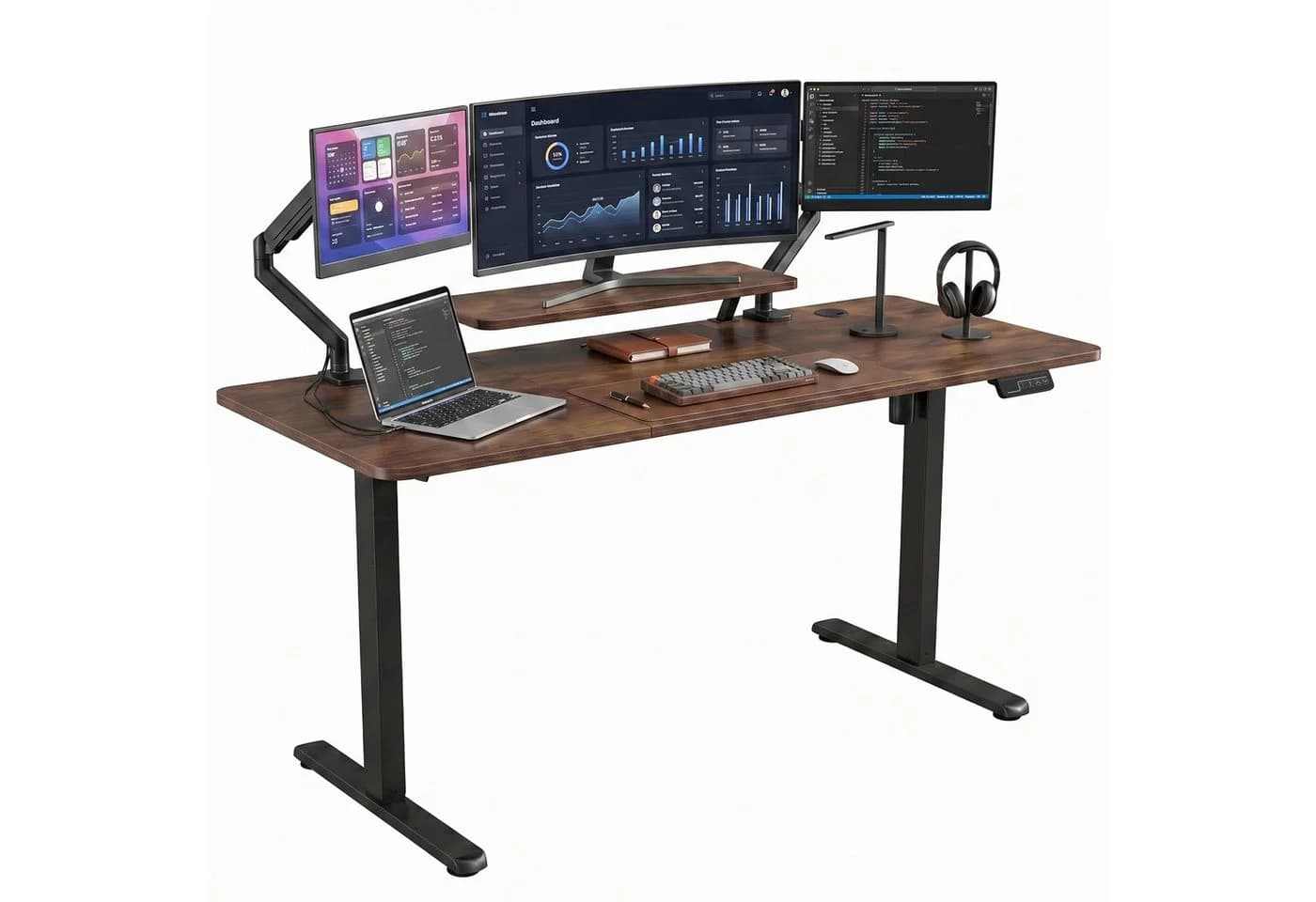 AIMAX Höhenverstellbarer Schreibtisch Braun mit Monitorhalter - Bild 2