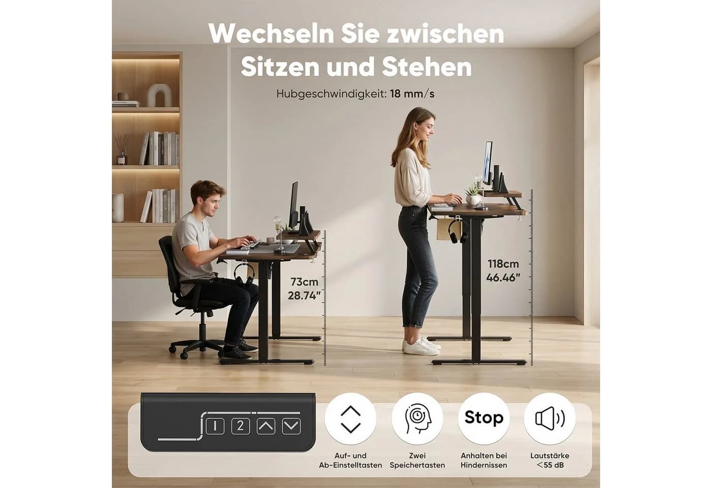 AIMAX Höhenverstellbarer Schreibtisch Braun mit Monitorhalter - Bild 3
