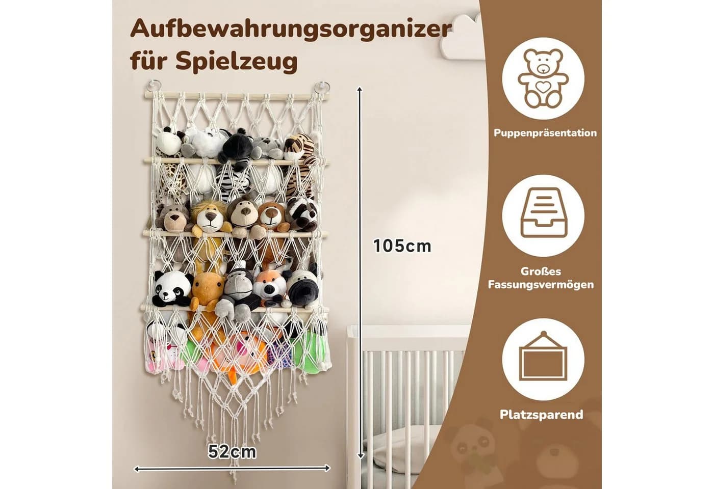 Refined Living Hängekorb 3 Etagen Boho-Makramee Kuscheltier Organizer