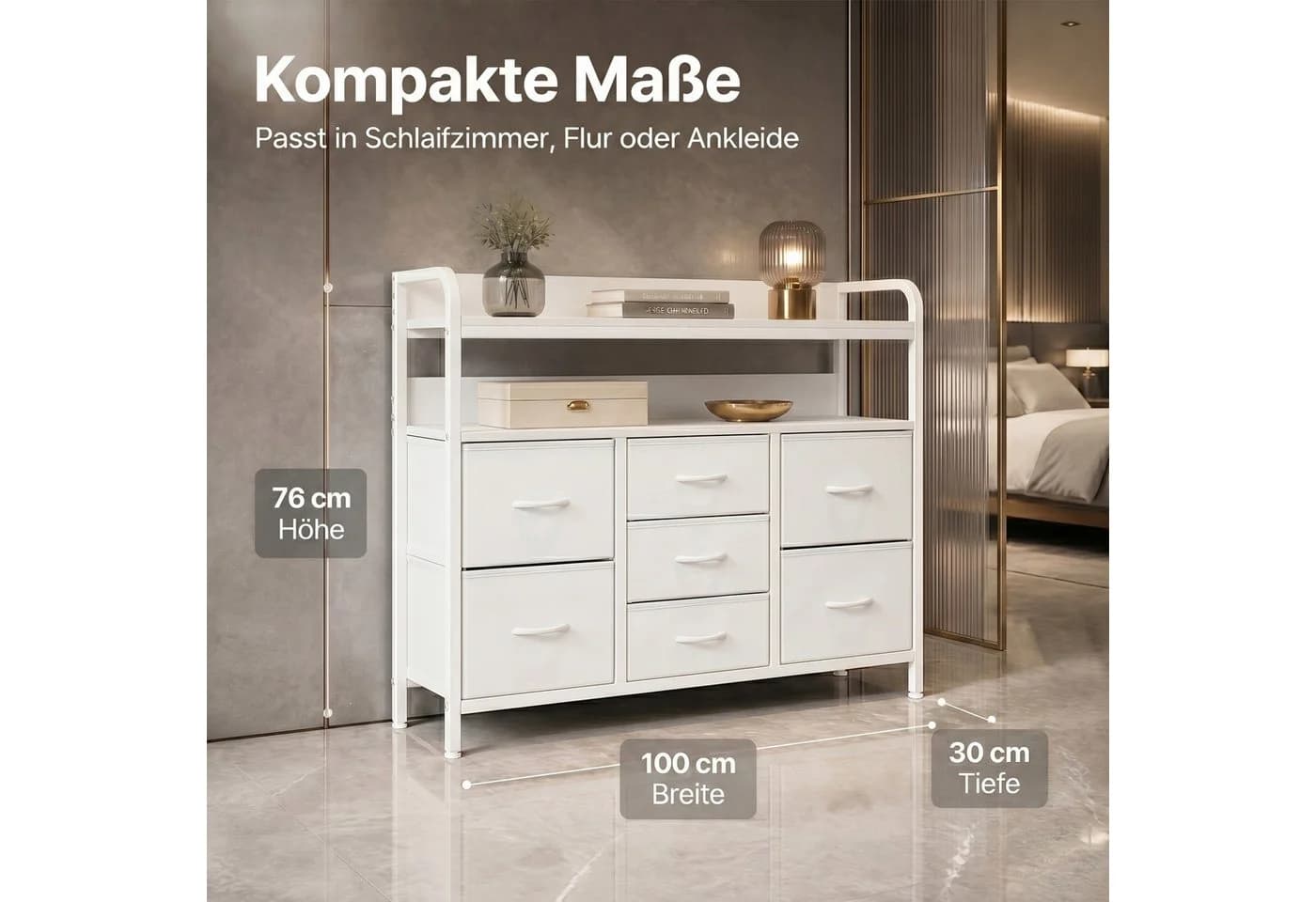 Refined Living Stoffkommode 7 Schubladen Weiß Metallrahmen - Bild 3