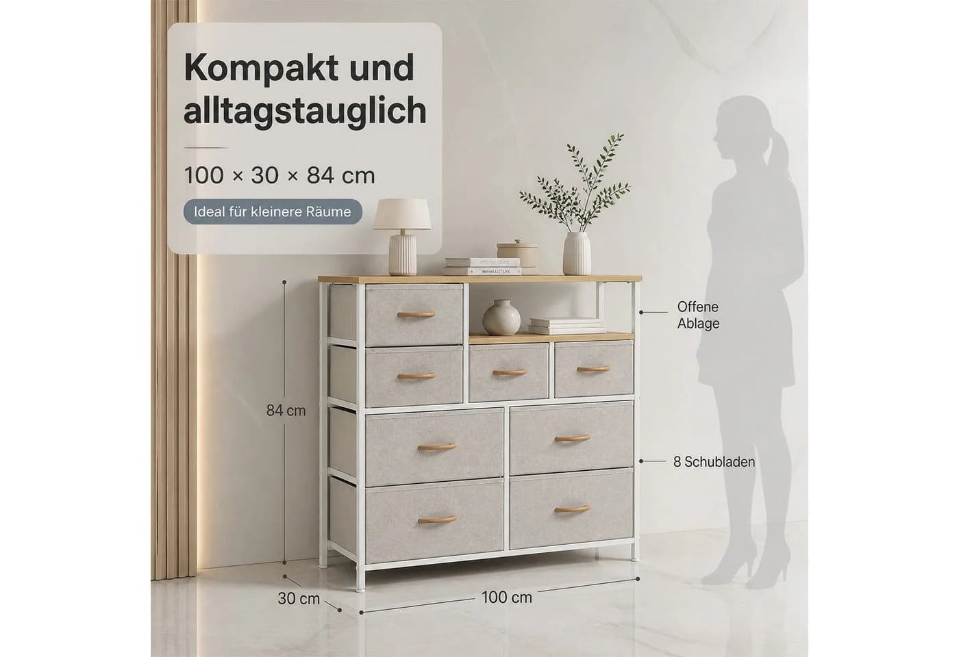 Refined Living Stoffkommode mit 8 Schubladen und 2 Ablagen Beige - Bild 3