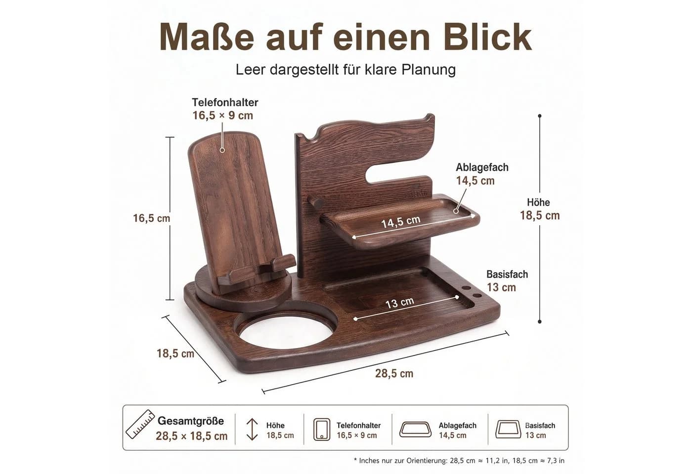 AIMAX Holz Organizer mit drehbarem Handyhalter, Walnuss
