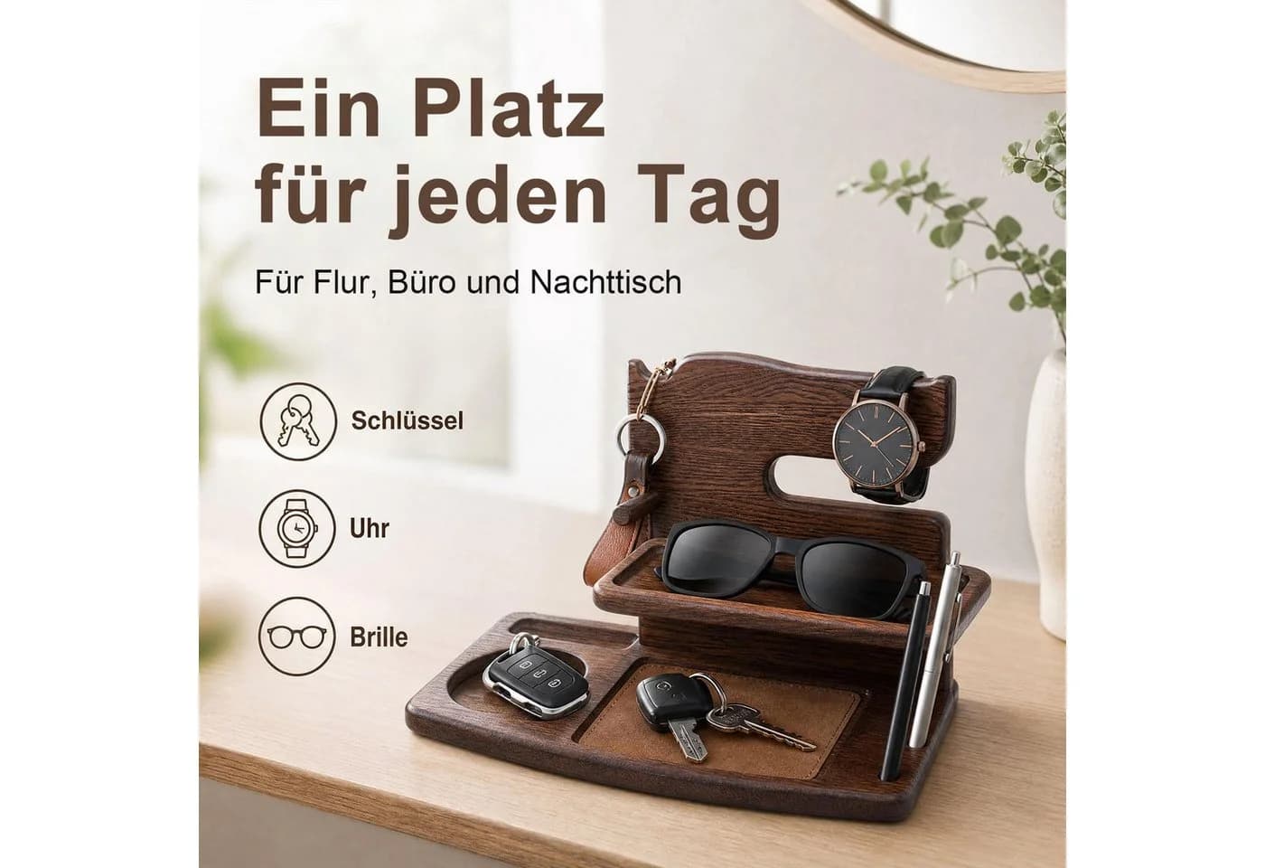 AIMAX Holz Organizer mit drehbarem Handyhalter, Walnuss - Bild 5