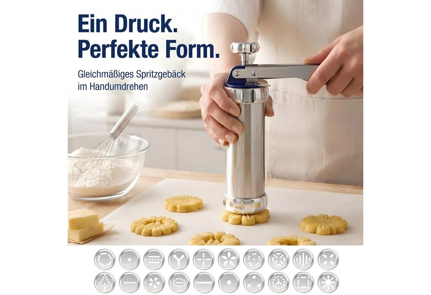 AIMAX Edelstahl Gebäckpresse mit 20 Schablonen & 8 Tüllen - Bild 4