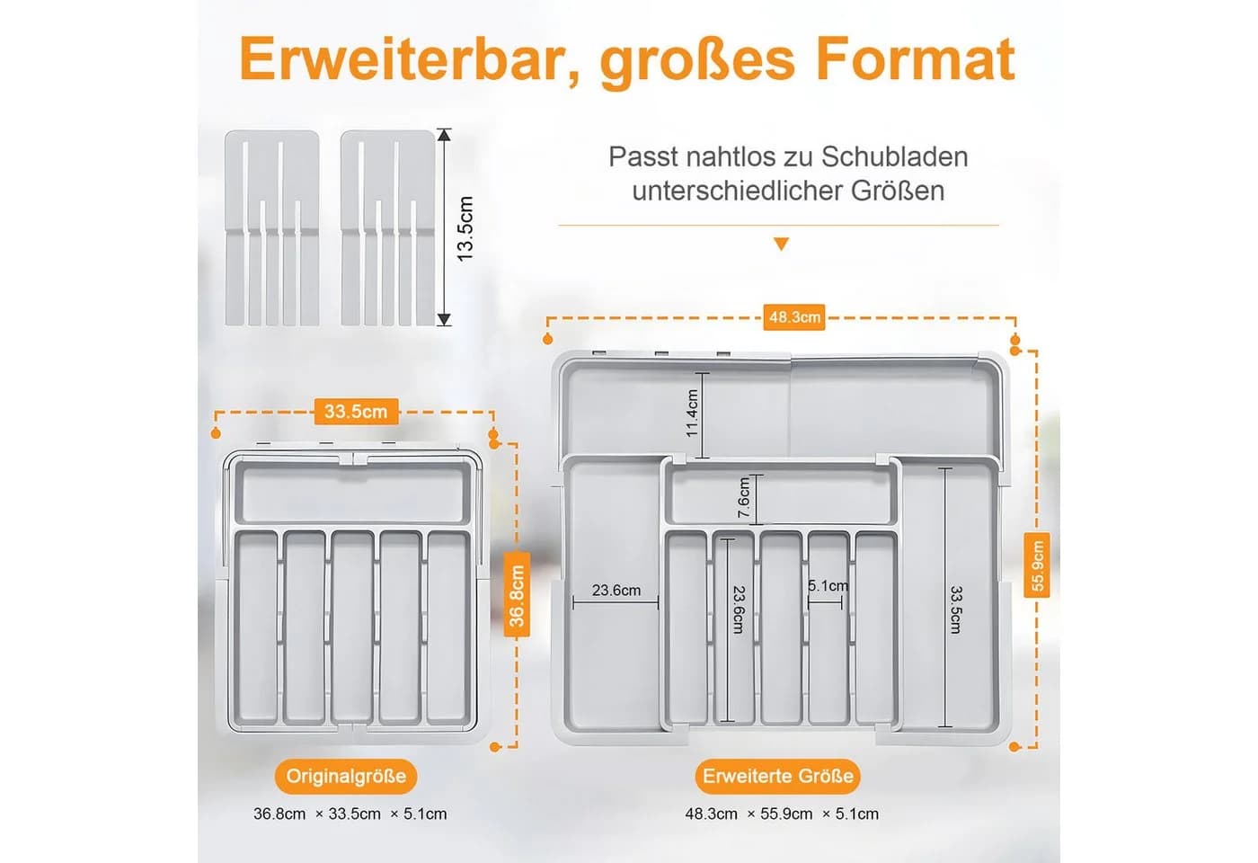 AIMAX Ausziehbarer Besteckkasten Organizer Grau