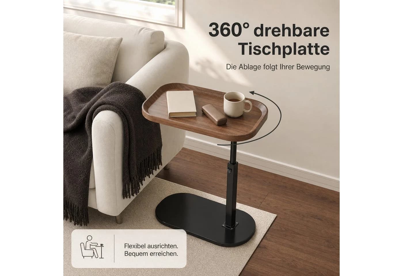 AIMAX Beistelltisch C-Form Höhenverstellbar Braun