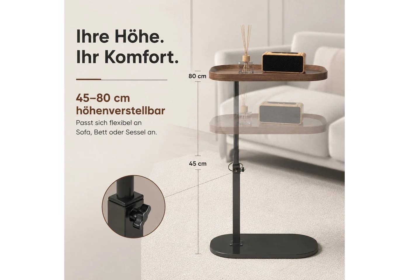 AIMAX Beistelltisch C-Form Höhenverstellbar Braun - Bild 3