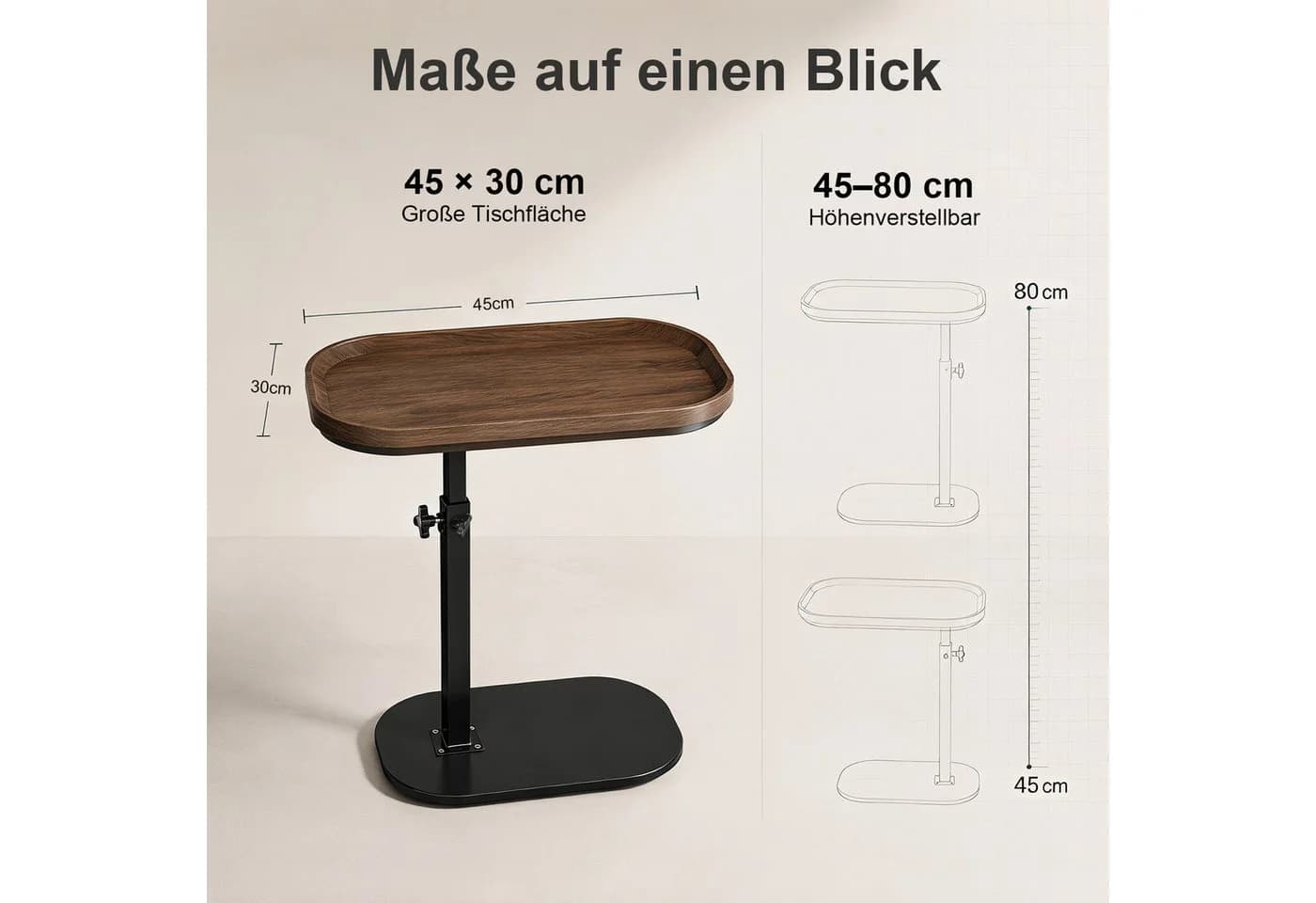 AIMAX Beistelltisch C-Form Höhenverstellbar Braun - Bild 4