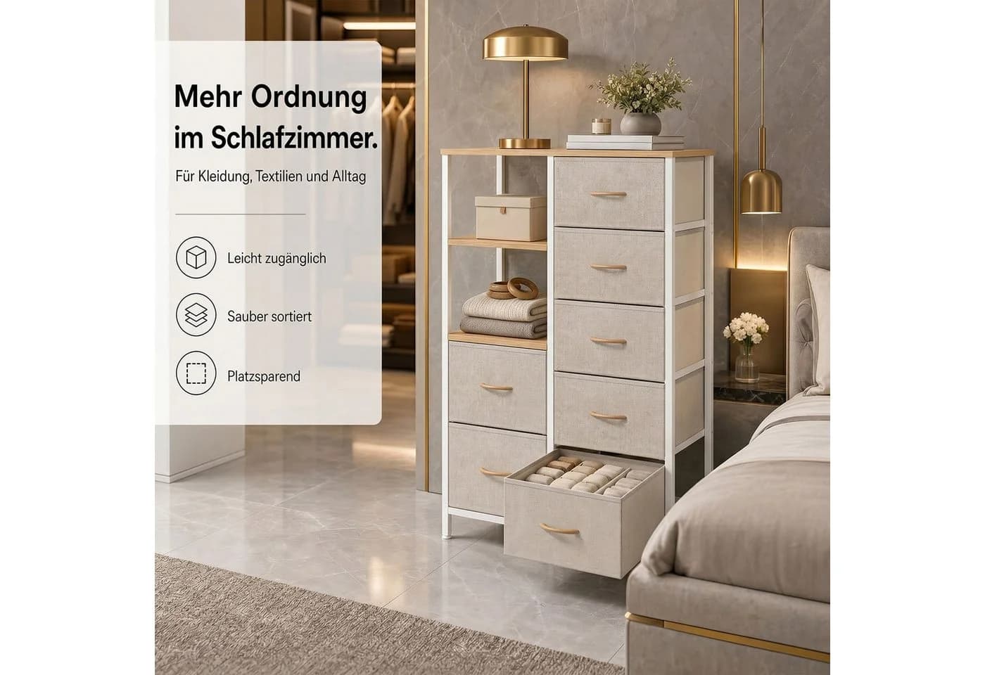 Refined Living Kommode mit 7 Schubladen und offenem Fach Beige - Bild 5