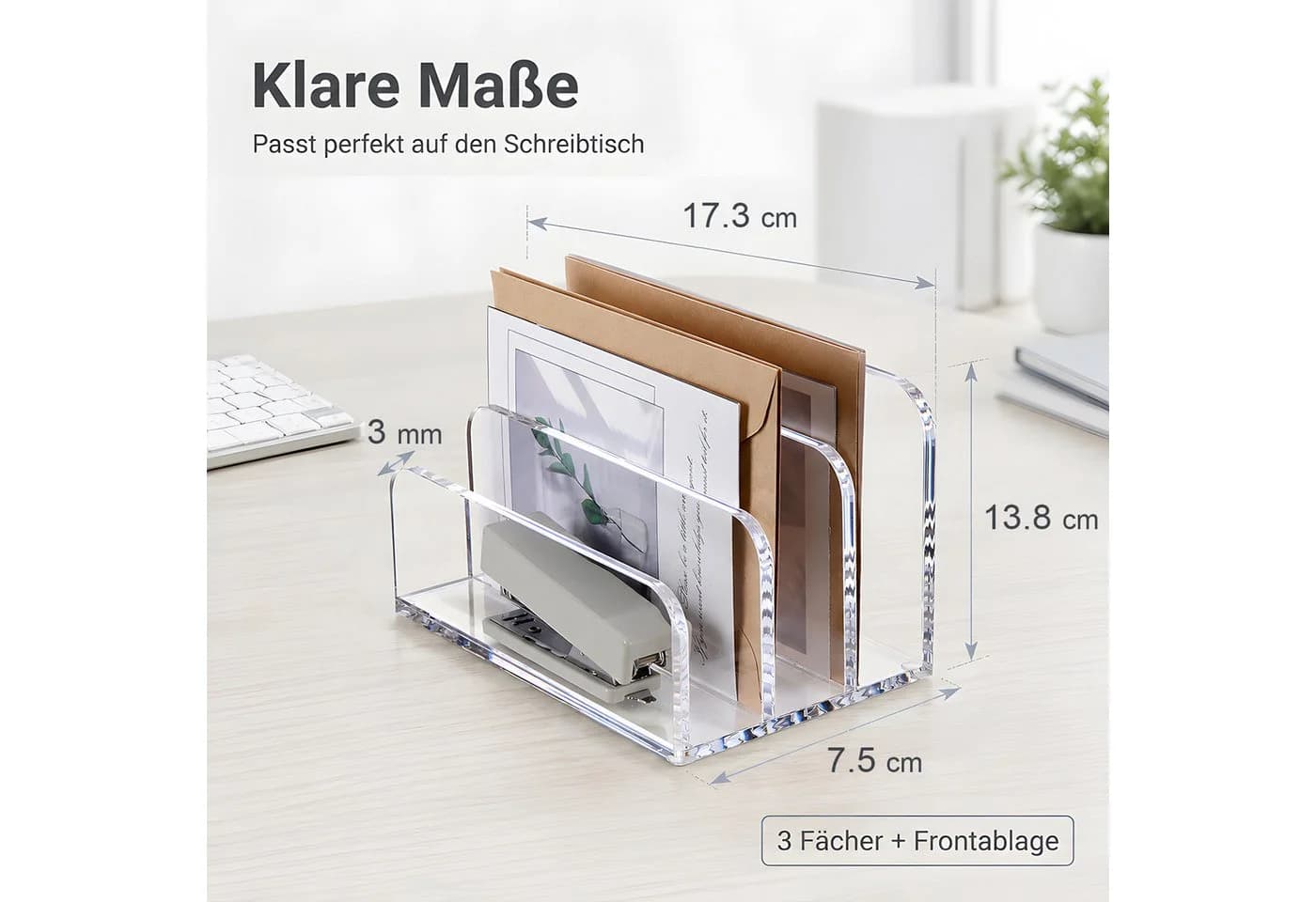 AIMAX Briefhalter Acryl 3-Fächer Schreibtisch Organizer Transparent