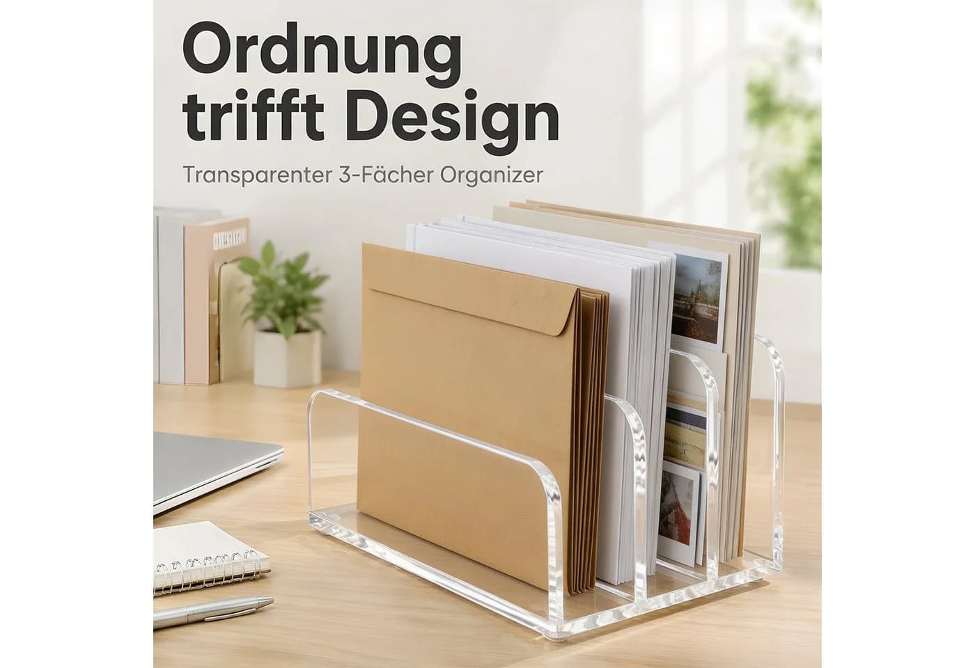 AIMAX Briefhalter Acryl 3-Fächer Schreibtisch Organizer Transparent - Bild 3