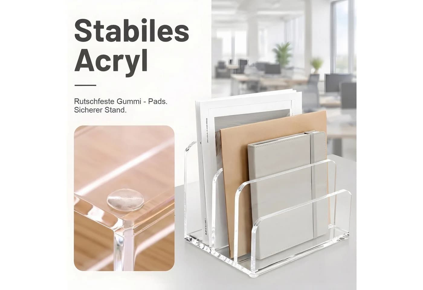 AIMAX Briefhalter Acryl 3-Fächer Schreibtisch Organizer Transparent - Bild 4