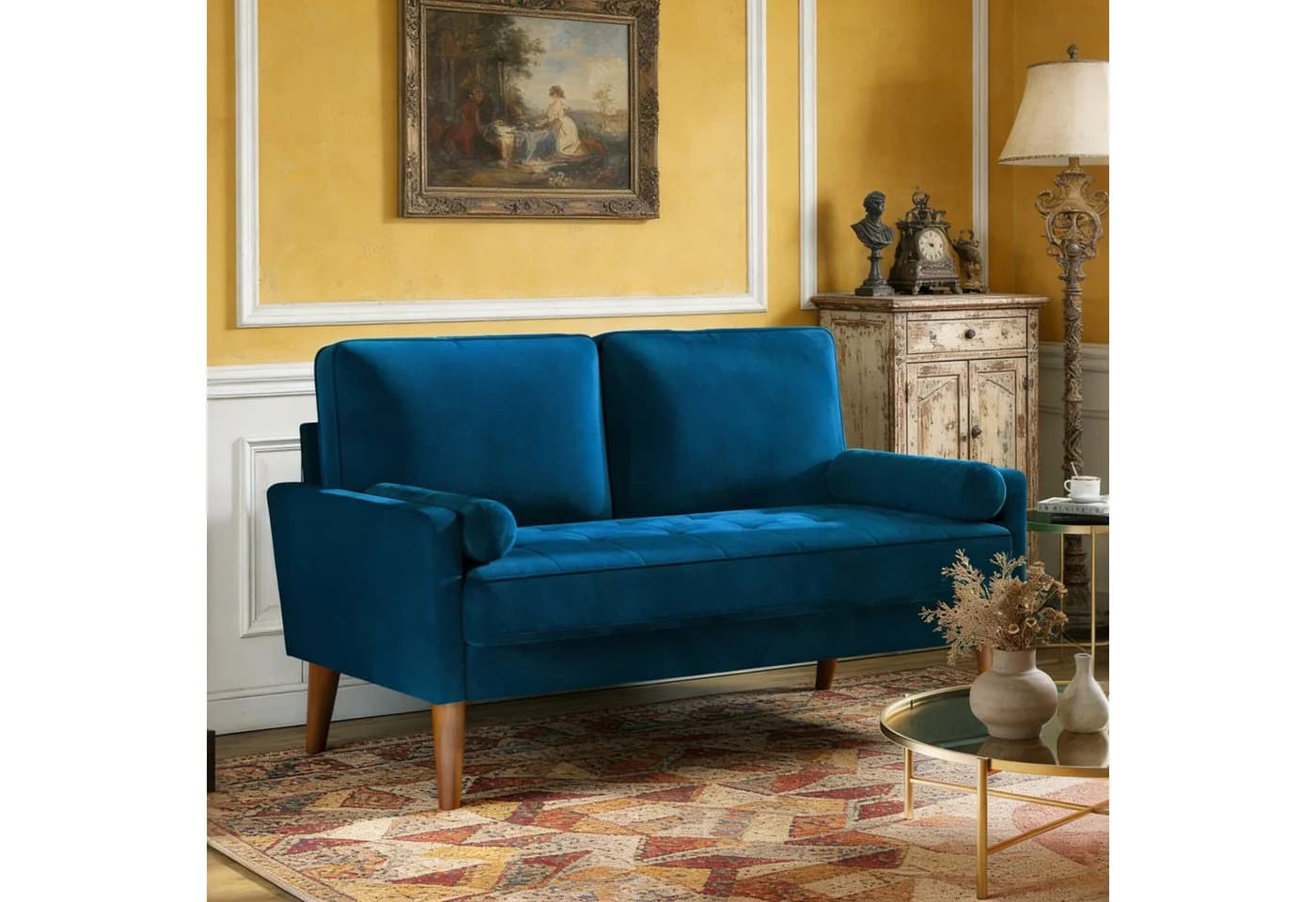 Dripex Samtsofa 2-Sitzer Blau mit Holzfüßen - Bild 2