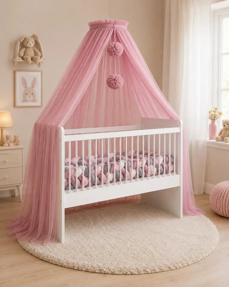 Baby Fancyroom Betthimmel Rosa 12 Meter Tüll Kinderbett Gitterbett - Bild 2