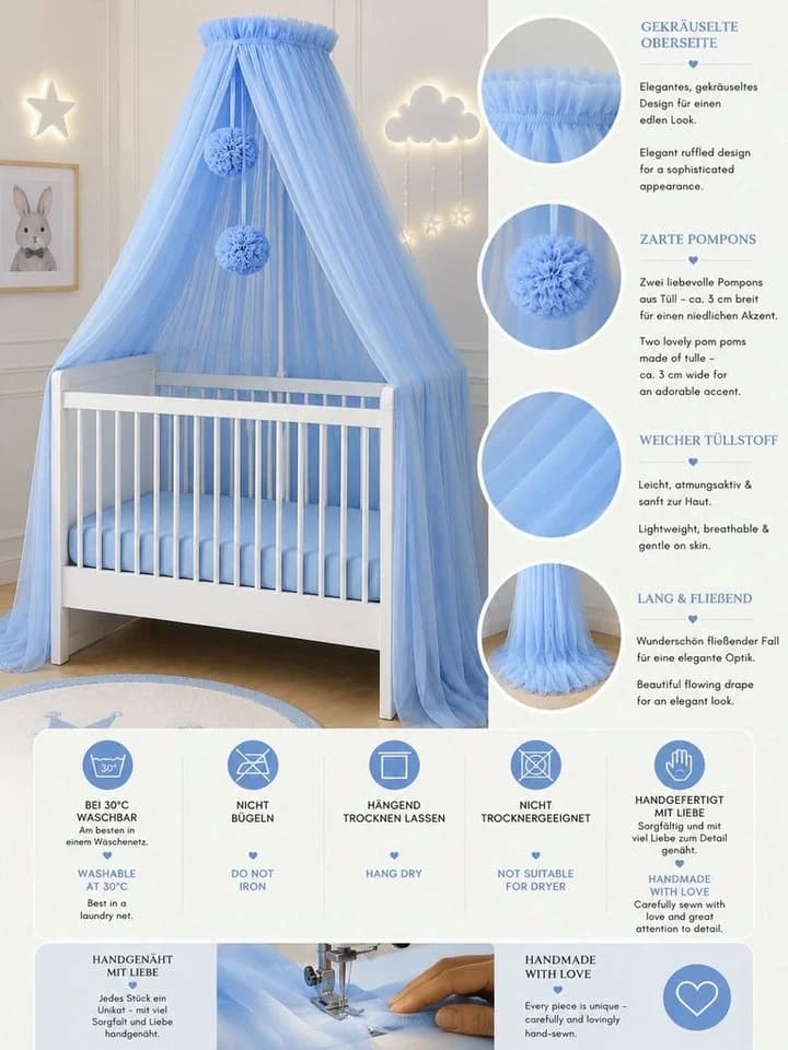Baby Fancyroom Betthimmel Blau 12m Tüll Kinderbett - Bild 3