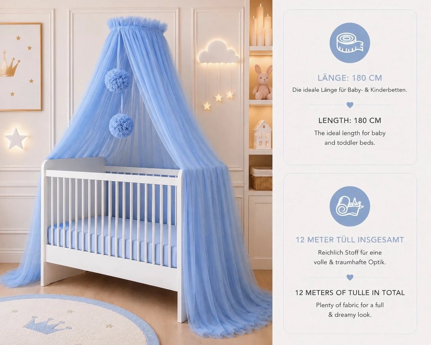 Baby Fancyroom Betthimmel Blau 12m Tüll Kinderbett - Bild 4