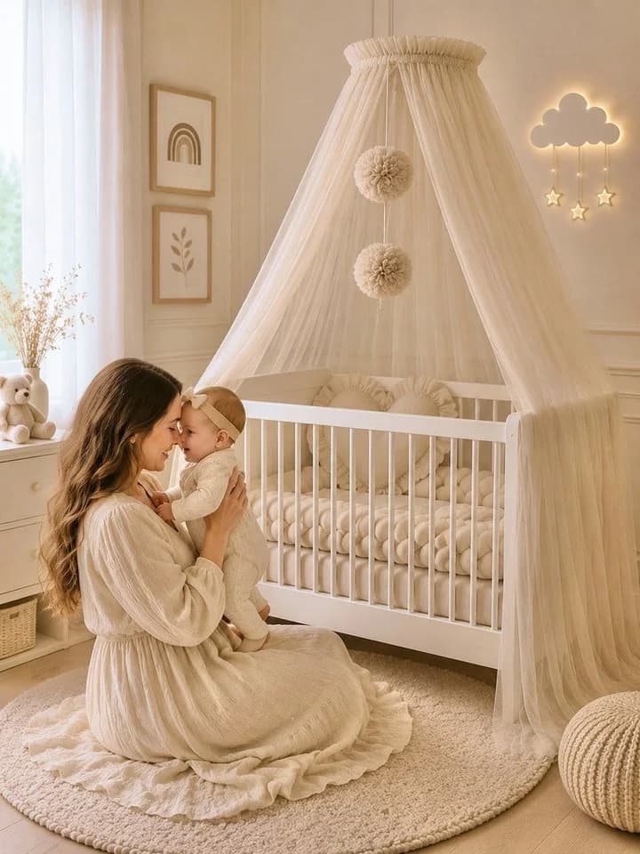 Baby Fancyroom Betthimmel 12 Meter Tüll Beige Kinderbett