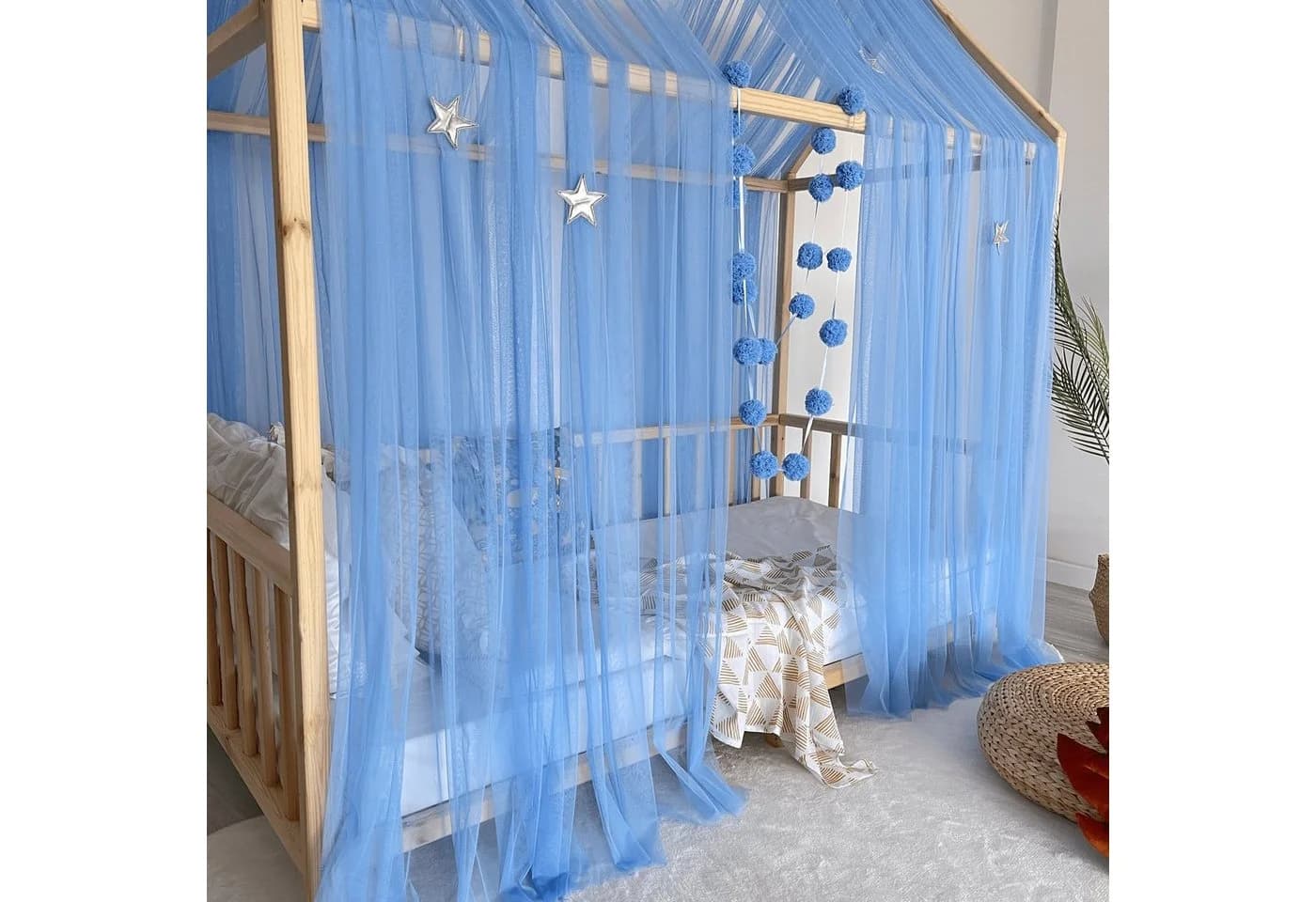 Baby Fancyroom Betthimmel Tüll Hausbett Kinderbett 340cm/380cm Blau Montessori - Bild 4