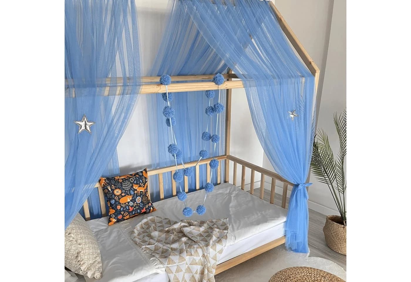 Baby Fancyroom Betthimmel Tüll Hausbett Kinderbett 340cm/380cm Blau Montessori - Bild 5