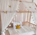 Baby Fancyroom Betthimmel Tüll Set mit Pomponkette Weiß Bild 4