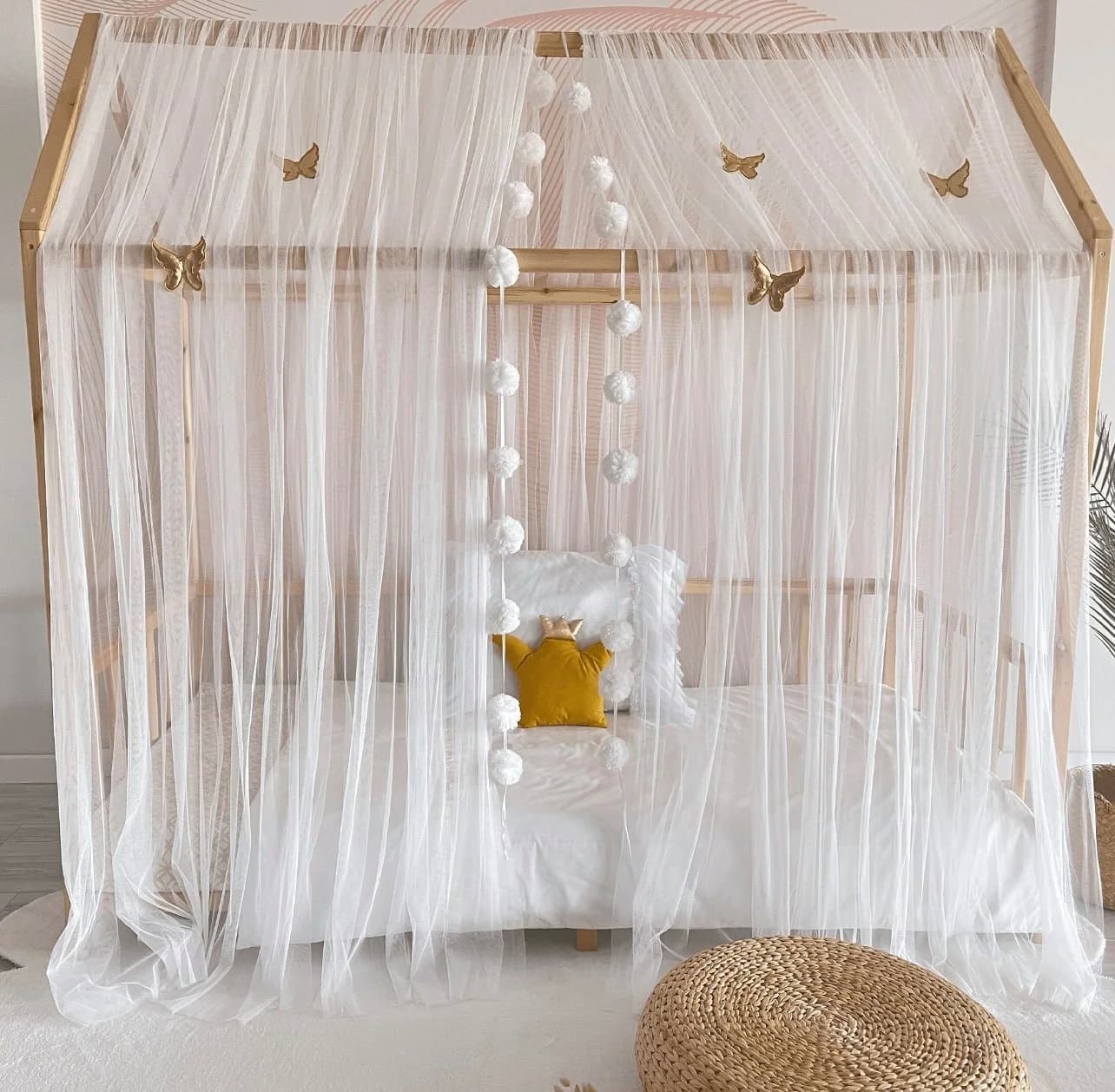 Baby Fancyroom Betthimmel Tüll Set mit Pomponkette Weiß - Bild 5