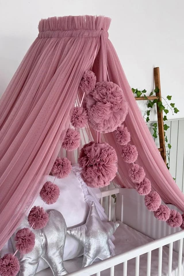 Baby Fancyroom Betthimmel Rosa 12 Meter Tüll Kinderbett - Bild 2