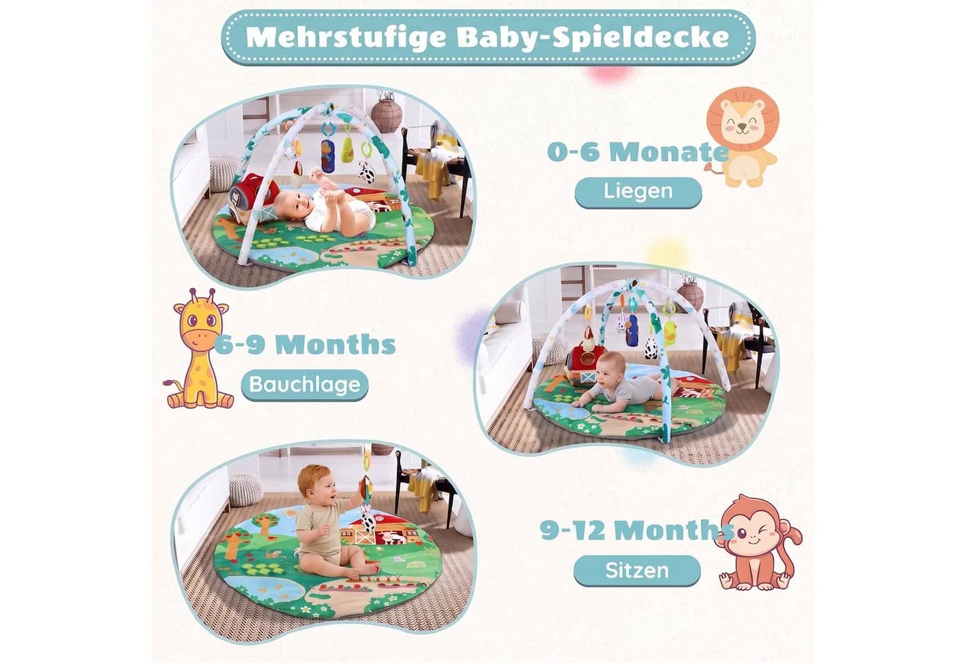 oyajia Spielbogen Baby Spielmatte Krabbeldecke Grün - Bild 4