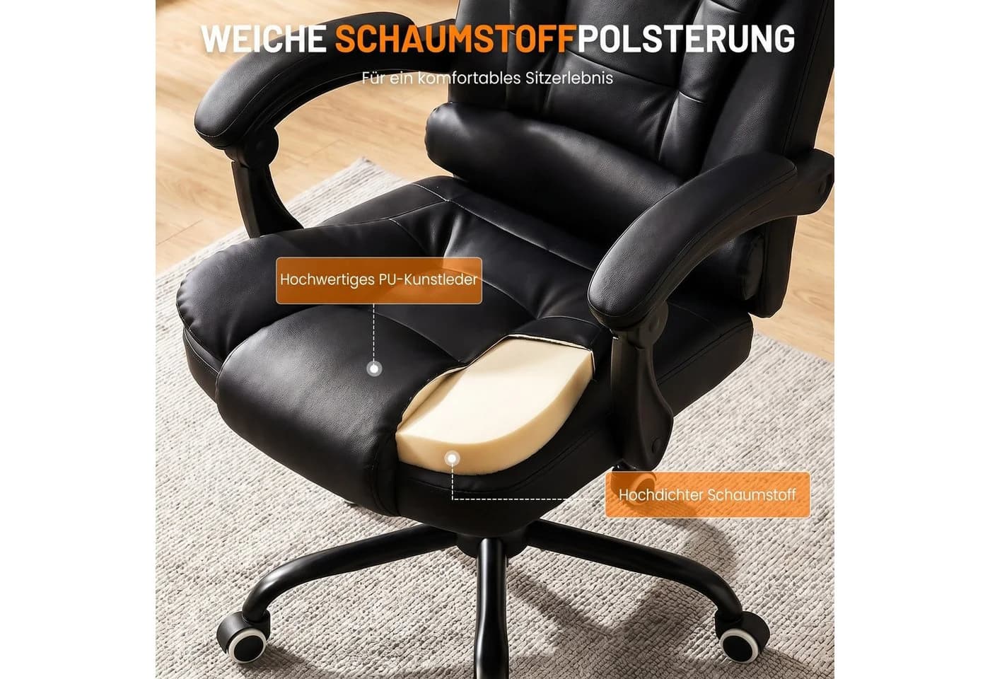 oyajia Bürostuhl Ergonomisch Schwarz Kunstleder Massage