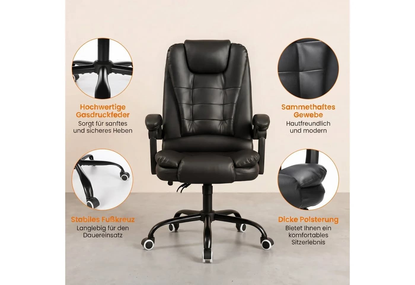 oyajia Bürostuhl Ergonomisch Schwarz Kunstleder Massage - Bild 3