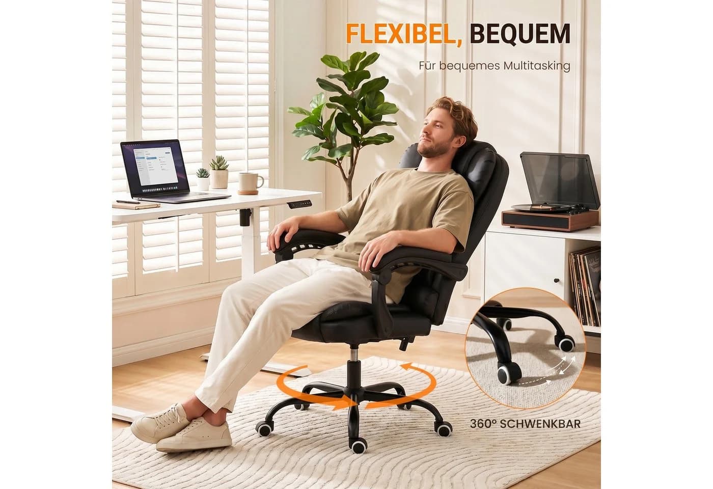 oyajia Bürostuhl Ergonomisch Schwarz Kunstleder Massage - Bild 5