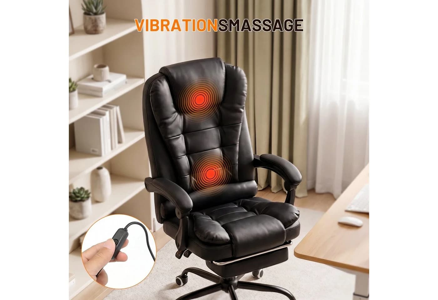 oyajia Bürostuhl Schwarz Kunstleder Massage Höhenverstellbar - Bild 3