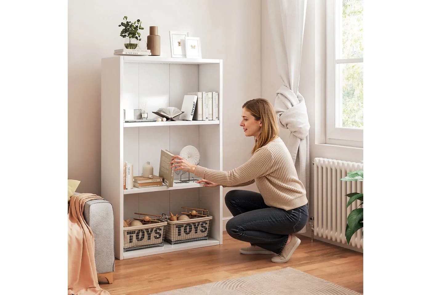 oyajia Bücherregal 3-Fach Standregal Weiß Holzwerkstoff - Bild 4