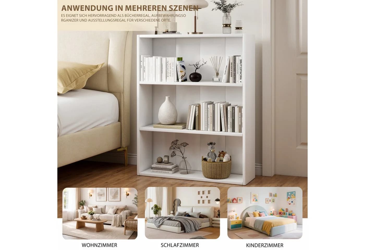 oyajia Bücherregal 3-fach Weiß Holzwerkstoff - Bild 4
