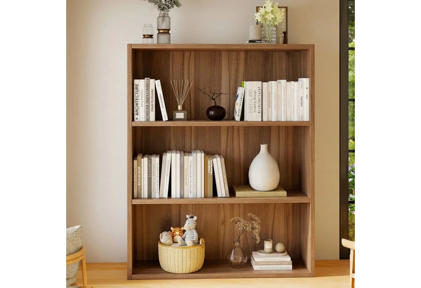 oyajia Bücherregal 3-Fach Standregal Holzwerkstoff Weiß/Holz - Bild 2