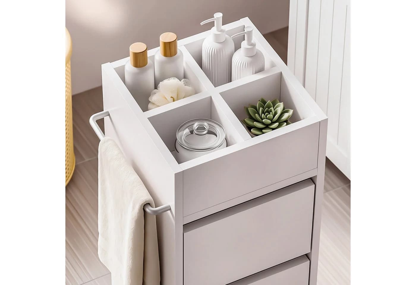 oyajia Badschrank schmal weiß mit 3 Schubladen und 4 Fächern - Bild 3